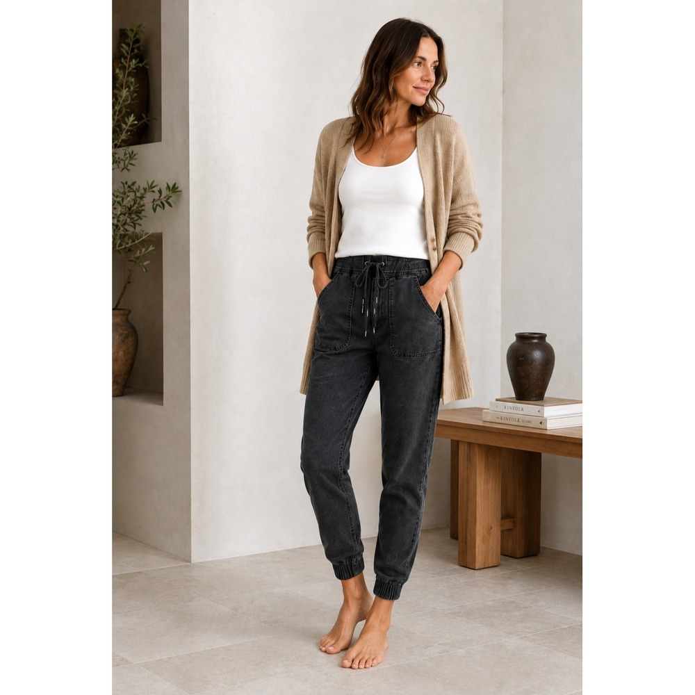 Flog Bevy Shely Women Charcoal Black Denim Joggers Elastic Waist Size 29